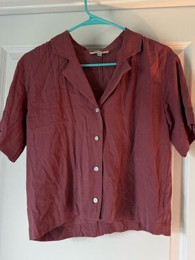 Madewell Button Front Top XS Mauve Pink Cropped Short Sleeve Blouse